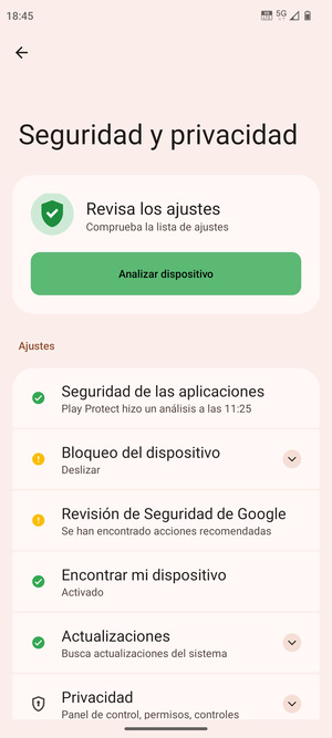 Seleccione Bloqueo del dispositivo