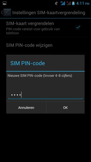 Voer uw Nieuwe SIM PIN-code in en selecteer OK