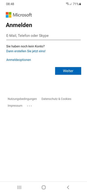 Geben Sie Ihre Hotmail Adresse ein und wählen Sie Weiter