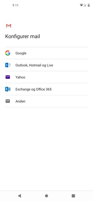 Vælg Exchange og Office 365