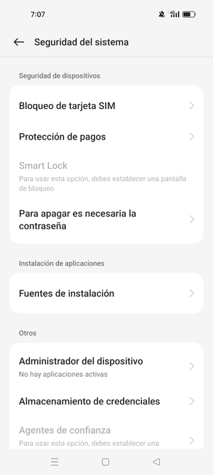 Seleccione  Bloqueo de tarjeta SIM