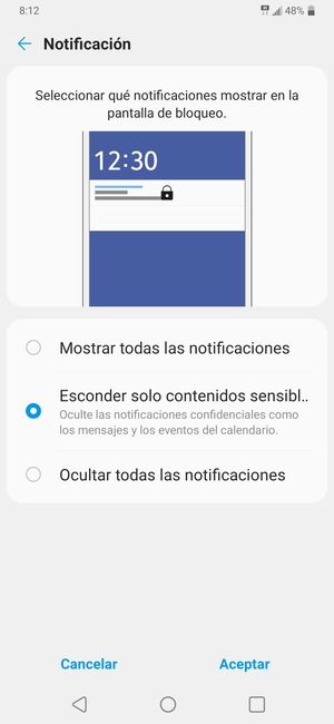 Seleccione la opción deseada y seleccione Aceptar