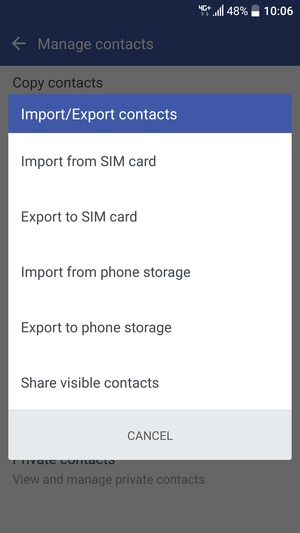 Select Import from SIM card
