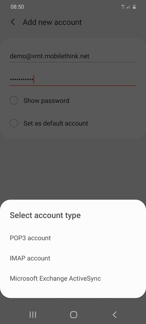 Select POP3 account or IMAP account