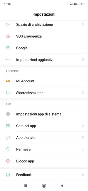 Torna al menu Impostazioni e seleziona Sincronizzazione
