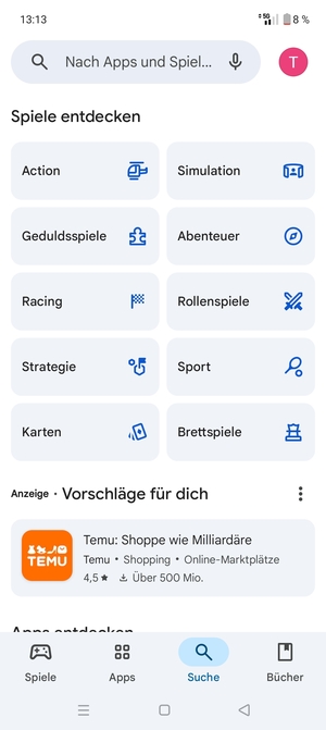 Wählen Sie die Suchleiste