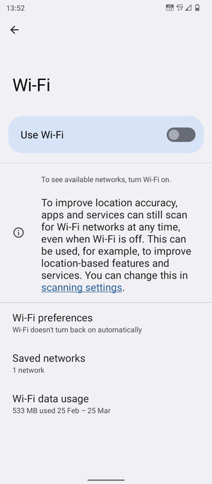 Turn on Use Wi-Fi