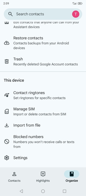 Scroll to and select Manage SIM