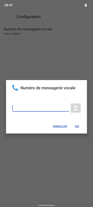 Saisissez le Numéro de messagerie vocale et sélectionnez OK