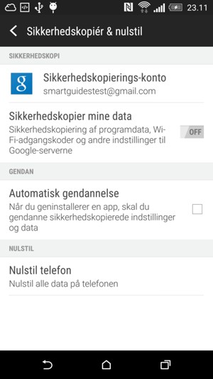 Vælg Sikkerhedskopierings-konto
