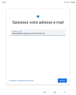 Saisissez votre adresse e-mail et sélectionnez Configurer manuellement l'adresse