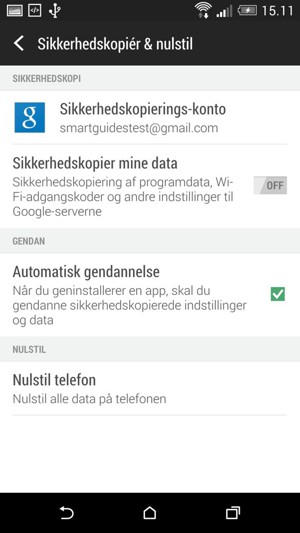 Vælg Sikkerhedskopierings-konto