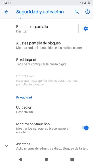 Desplácese y seleccione Avanzado
