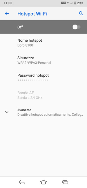 Seleziona Password hotspot