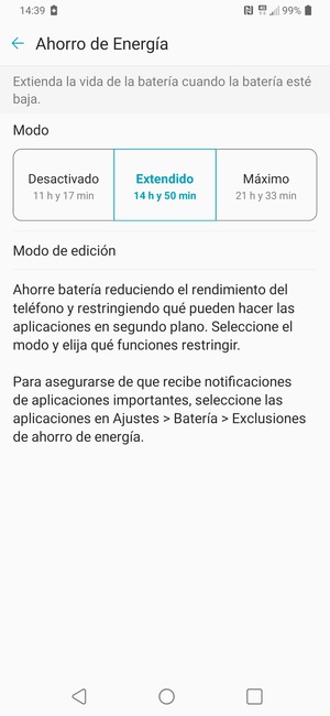 Para habilitar Modo de Máximo ahorro de Energía, seleccione Máximo