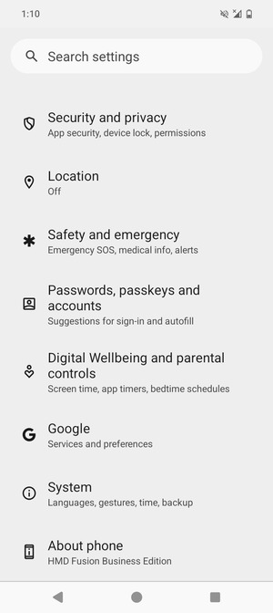 Scroll to and select Security and privacy