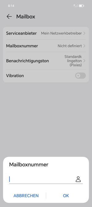 Geben Sie die Mailboxnummer ein und wählen Sie OK
