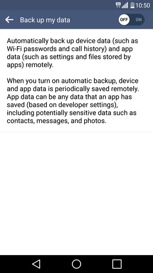 Turn on Back up my data