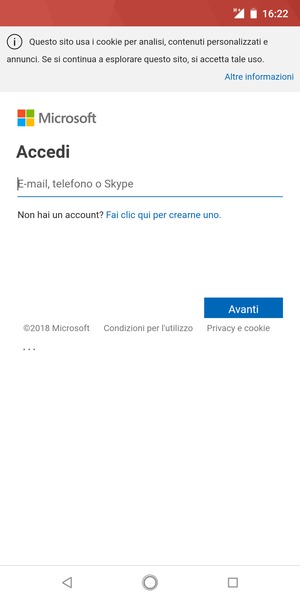 Inserisci il tuo indirizzo email e seleziona Avanti