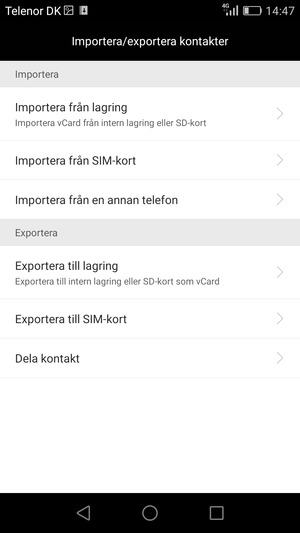 Välj Importera från SIM-kort