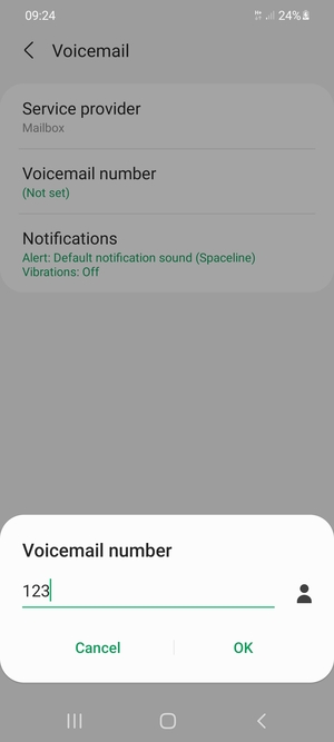 Enter the Voicemail number and select OK