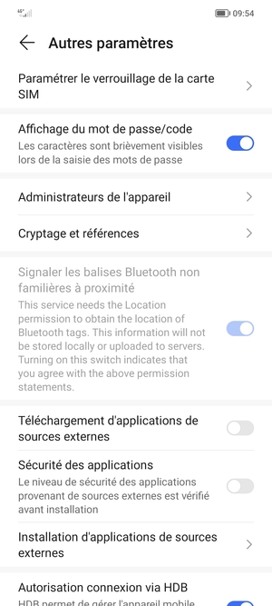 Sélectionnez Paramètres le  verrouillage de la carte SIM