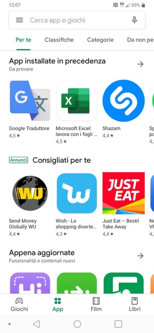 Seleziona la barra di ricerca