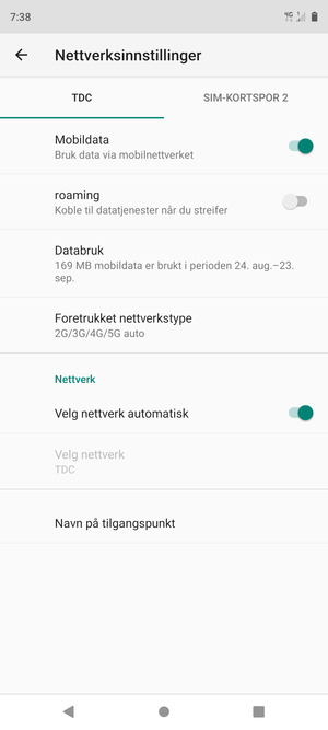 Velg Foretrukket nettverkstype