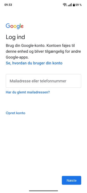 Indtast din Gmail adresse og vælg Næste