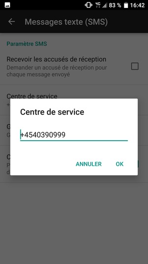 Saisissez le numéro du Centre de service et sélectionnez OK
