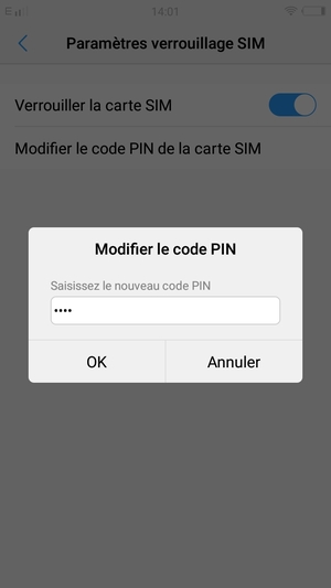 Saisissez votre Nouveau code PIN de la carte SIM et sélectionnez OK