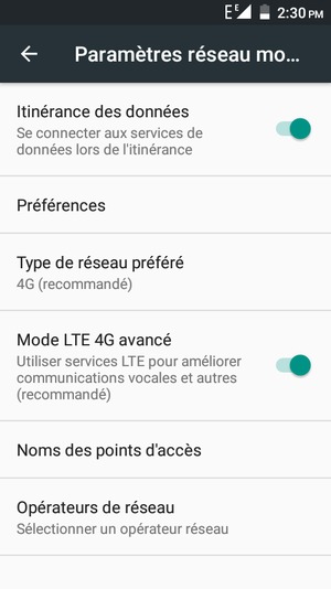 Activer ou désactiver Itinérance des données