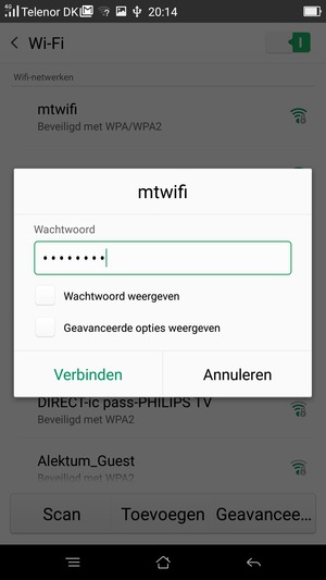 Voer het WiFi-wachtwoord in en selecteer Verbinden