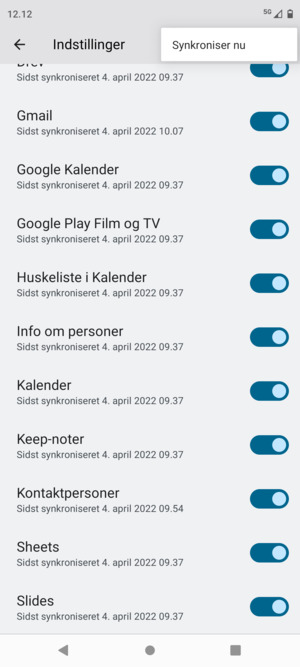 Vælg Synkroniser nu