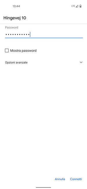 Inserisci la password del Wi-Fi e seleziona Connetti