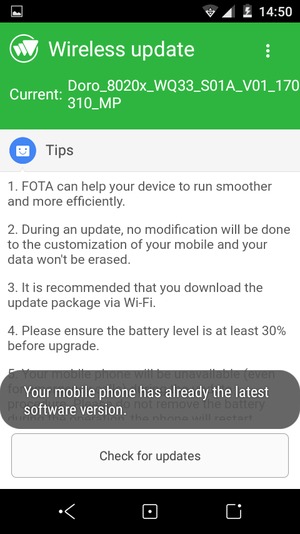 If your phone is up to date, you will see the following screen