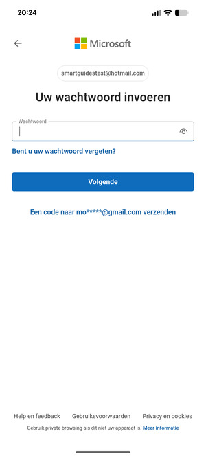 Voer uw wachtwoord in en selecteer Volgende