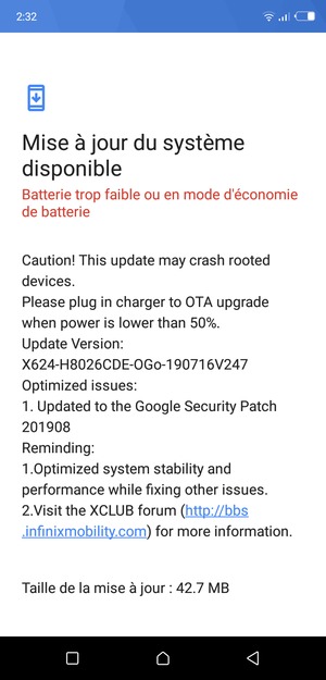 Si votre téléphone n'est pas à jour, suivez les instructions à l'écran.