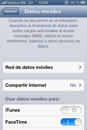 Seleccione Red de datos móviles