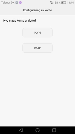 Velg POP3 eller IMAP