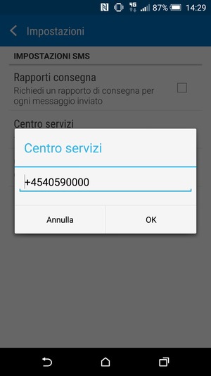 Inserisci il numero di Centro servizi e seleziona OK