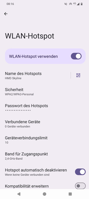 Ihr Handy ist jetzt für die Verwendung als Modem eingerichtet