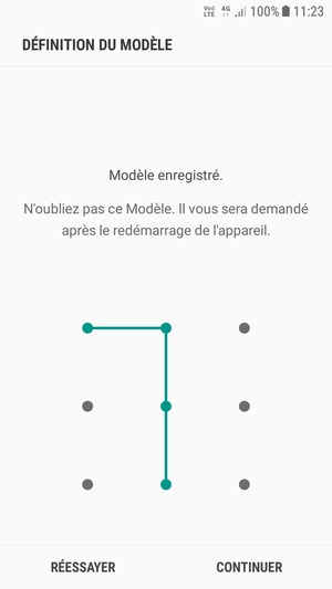 Dessinez un motif de déverrouillage et sélectionnez CONTINUER