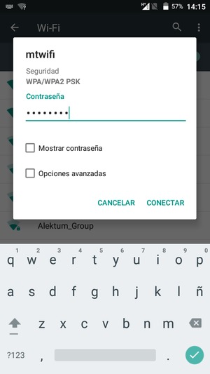 Introduzca la contraseña de Wi-Fi y seleccione CONECTAR