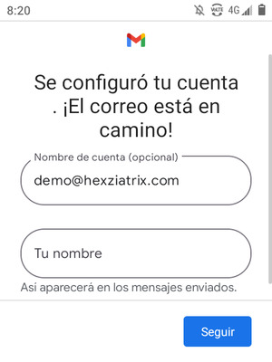 Déle a su cuenta un nombre y escriba su nombre. Seleccione Seguir