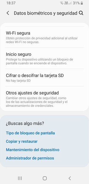 Desplácese y seleccione Otros ajustes de seguridad
