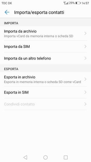 Seleziona Importa da SIM