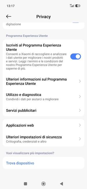 Scorri e seleziona Ulteriori impostazioni di sicurezza