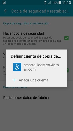 Seleccione su cuenta de copia de seguridad