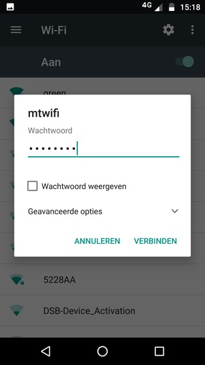 Voer het WiFi-wachtwoord in en selecteer VERBINDEN